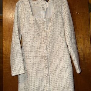 Lost + Wander Cream Tweed Button-Front Long Sleeve Dress